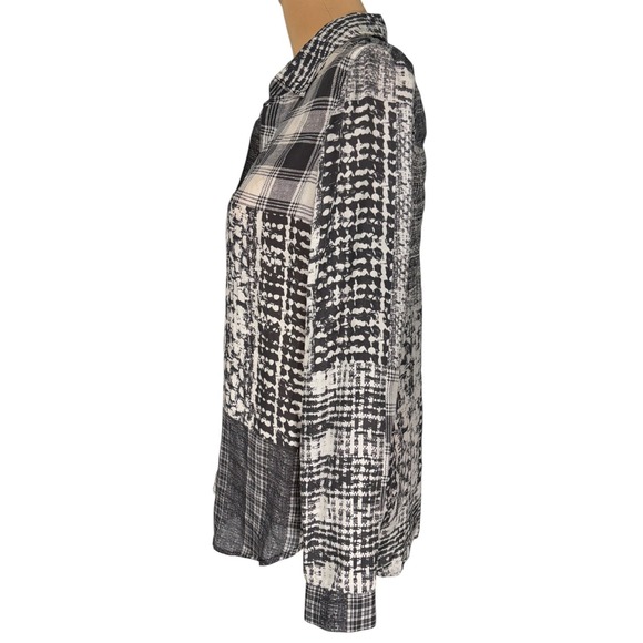 L'Agence Black White Patchwork Plaid Silk Button Front Blouse Size 4 Office - Picture 4 of 8